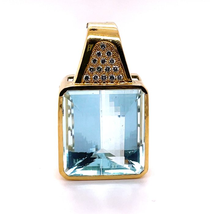 Image 2 of 18 kt. Gold, Yellow gold - Pendant - 37.50 ct Aquamarine - Diamonds