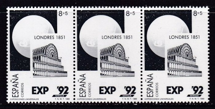 Spanien 1989 - Universal Exhibition in Seville. Variety with missing colour in horizontal triplet