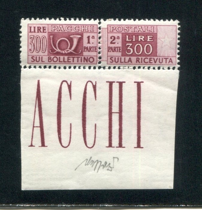 Italian Republic 1948/1953 - Postal parcels 300 lire wheel watermark - sassone PP79