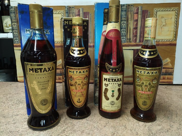 Metaxa - Amphora, 7 Star - b. Anni ‘80, Anni ‘90 - 1,0 litri, 70cl, 75cl - 4 bottiglie
