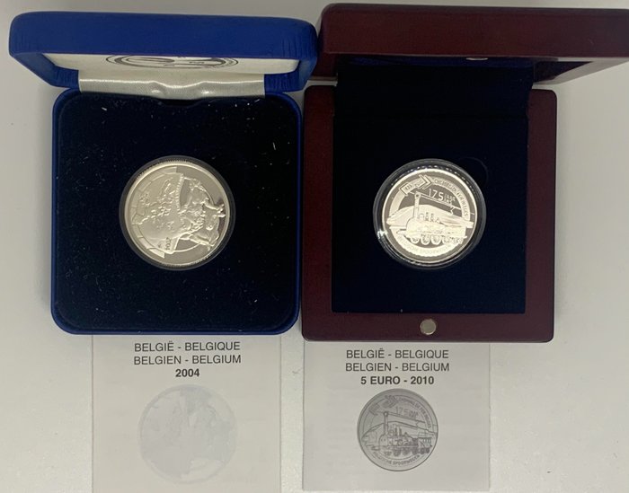 Belgio. 5 and 10 Euro 2004/2010, 2 x silver proof coins