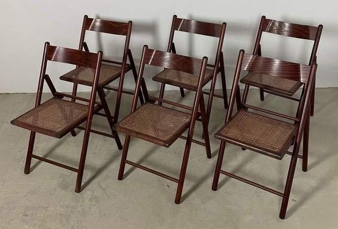 Sedia pieghevole, Sei sedie pieghevoli vintage in rattan degli anni '80
