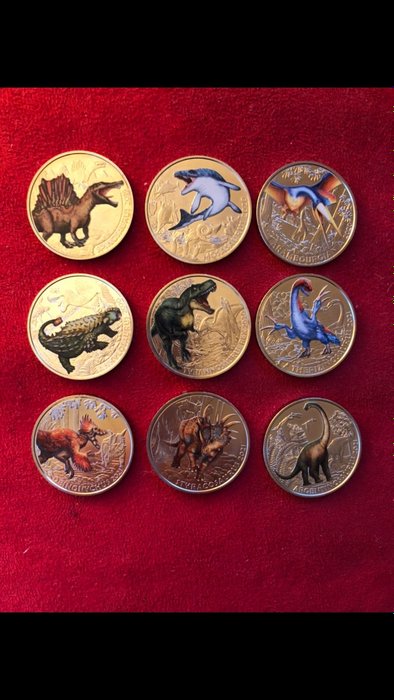 Austria. 3 Euro 2019-2021, 9 monete serie Dinosauri