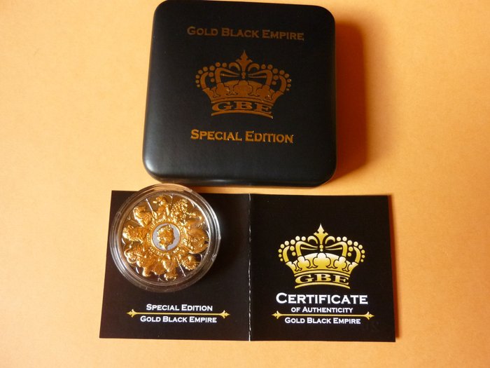 United Kingdom. 5 Pounds 2021 "Queen`s Beast`s Completer" Gold Black Empire Edition 2 Oz
