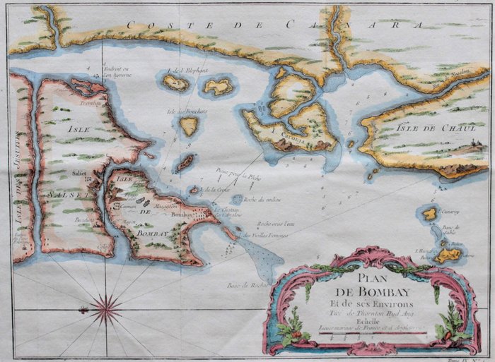 Asia, India, Mumbai; N. Bellin - Plan de Bombay et de ses Environs - 1721-1750