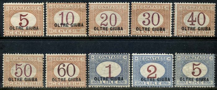 Italian Jubaland 1925 - Postage-due stamps, complete set of 10 values. - Sassone T1/10