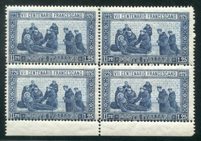 Koninkrijk Italië 1926 - St. Francis 1.25 perf. 13 1/2 margin block of four - Sassone 196