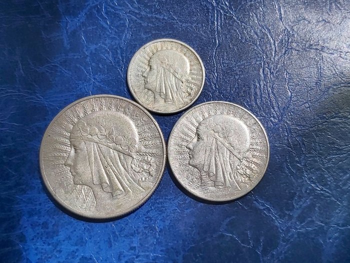 Polen. 2 & 5 & 10 Złotych 1932-1934, 3 Coins