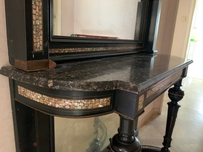 Image 3 of Console table, Mirror - Marble, Mother of pearl, Wood - Late 19th century