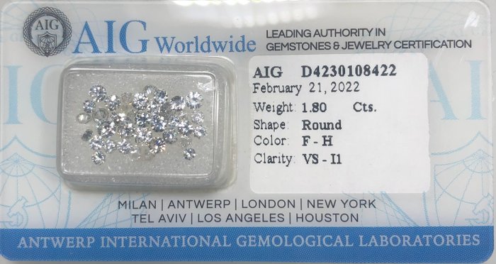 37 pcs Diamanti - 1.80 ct - Taglio misto rotondo - F-H - VS - I1 - NO RESERVE PRICE