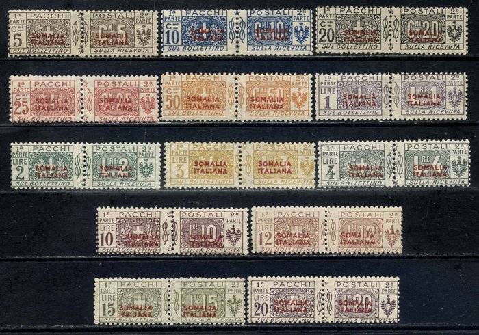 Italienisch-Somalia 1926 - Postal parcels with red overprint, 13 values - Sassone N. P 30/42