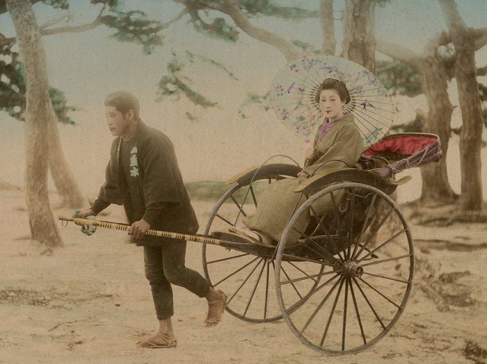 Attr. à Kusakabe Kimbei - 1880 - Jinrikisha Pousse-pousse - Japon