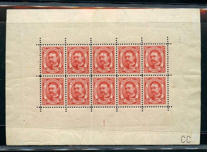 Luxembourg 1906 - Minisheet of the 10 c. red - effigy of William IV - Unificato N. MF 74