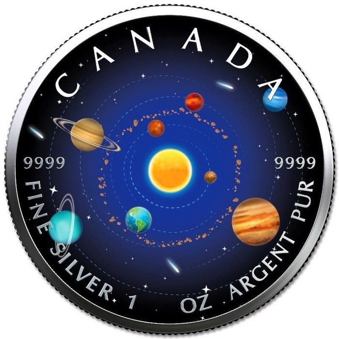 Canada. 5 Dollars 2022 - Maple Leaf Solar System- 1 Oz with COA