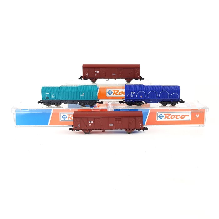Roco N - 25205/25207/25178 - Freight carriage - Two boxcars and two coil cars - NS
