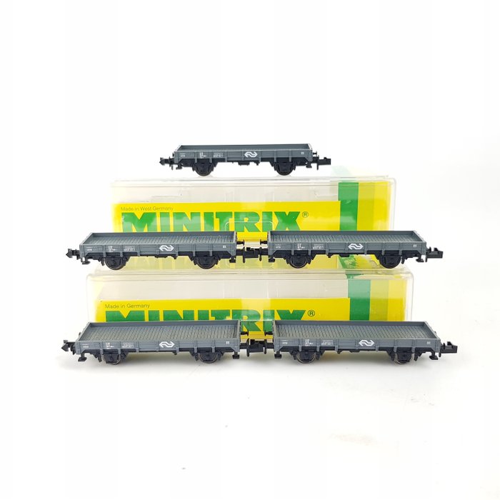Minitrix N - 13638 - Freight carriage - Five low side cars, gray livery - NS