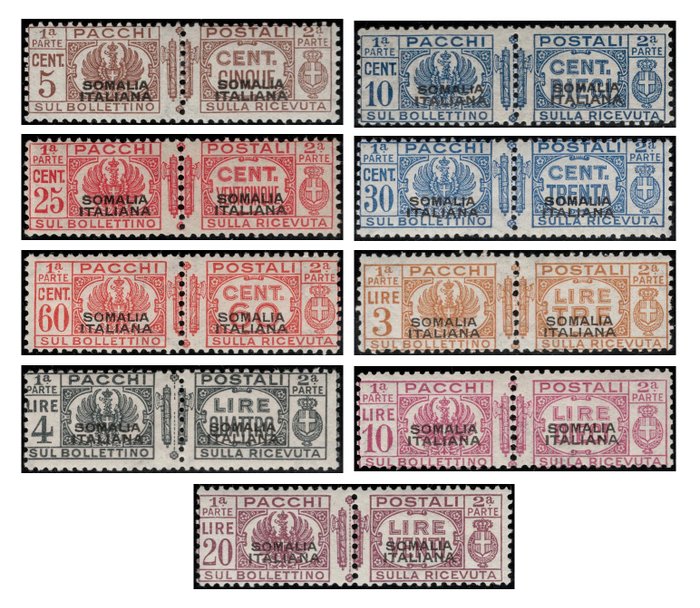 Italiaans Somalië 1928/1941 - Postal parcels, set of 9 values overprinted “Somalia Italiana”