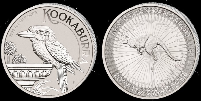Australia. 1 Dollar 2022 - Kookaburra und Kangaroo - 2 x 1 Oz