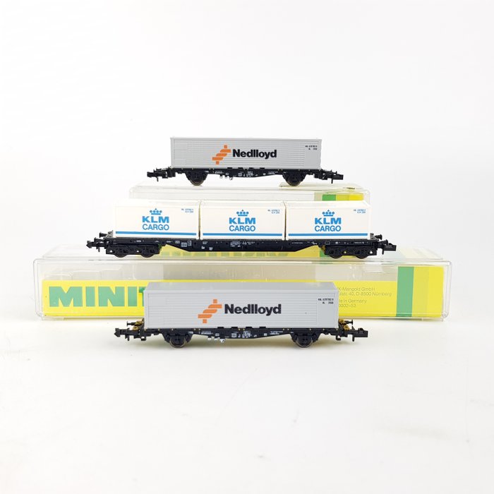 Minitrix N - 13559/70108 - Freight carriage - Three container cars 'Nedlloyd & KLM' - NS