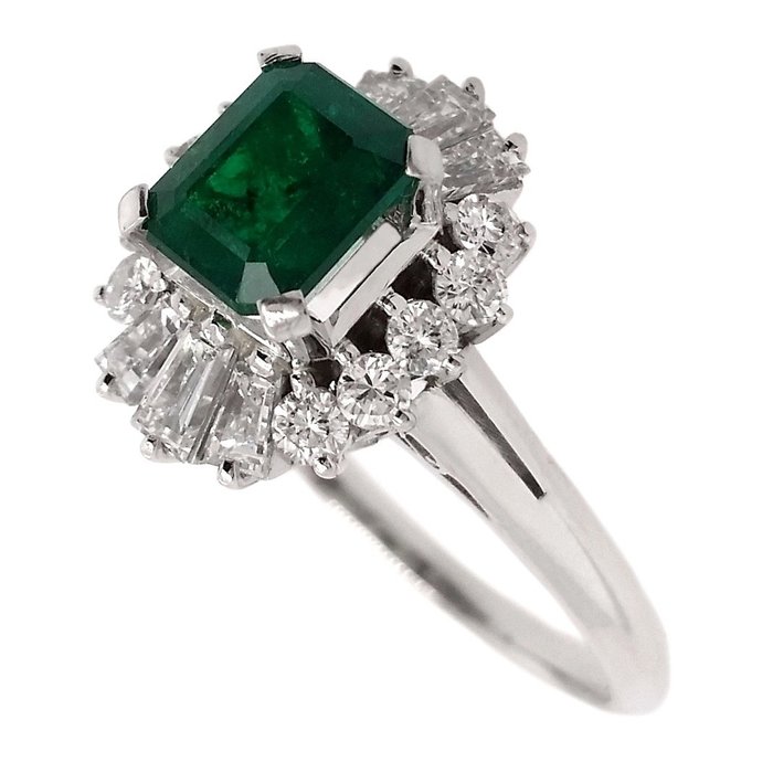 1.03ct Natural Panjshir Emerald and 0.64ct Natural Diamonds - IGI Report Platino - Anello Smeraldo - ***NESSUN PREZZO DI RISERVA***