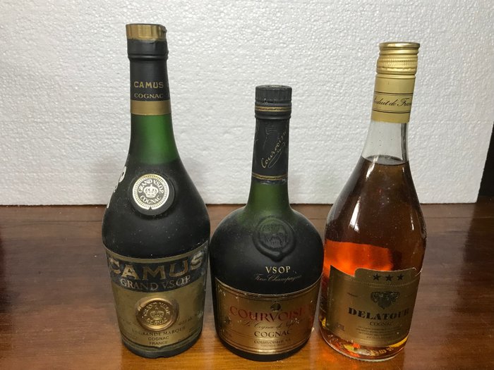 Camus, Courvoisier, Delatour - VSOP & 3 Star Cognac - b. Anni ‘80, Anni ‘90 - 70cl - 3 bottiglie
