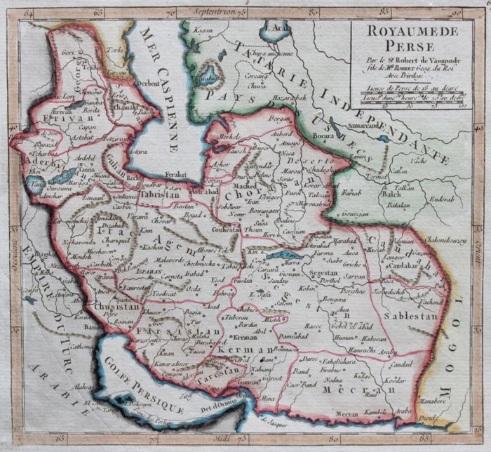 Medio Oriente, Iran, Caspian Sea, Persian Gulf; Robert de Vaugondy - Royaume de Perse - 1721-1750