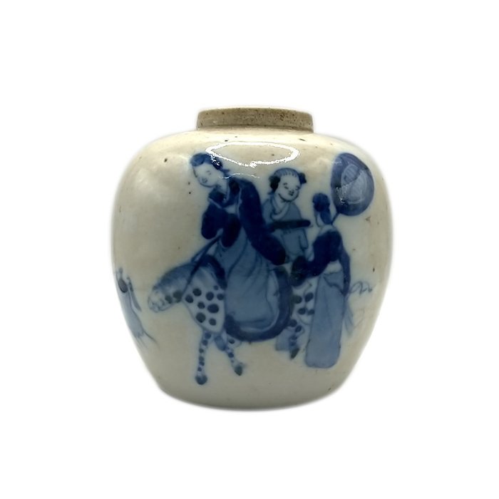 Vasetto portaspezie - Blu e bianco - Ceramica - Scholars and Ladies - Cina - Dinastia Qing (1644-1911)