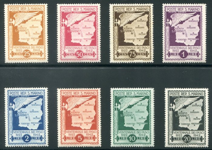 San Marino 1943 - 1943 San Marino airmail, 20th anniversary of the fasces, not issued - Sassone PA 26/33
