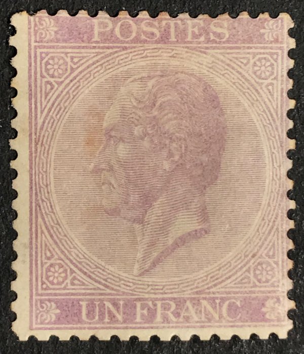 Belgien 1865/1866 - Leopold II in profile with perforation 14 x 14 - 1fr lilac - OBP 21B