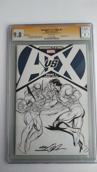 X-Men, Avengers 1 - Avengers vs X-Men - Blank  Variant -  Neal Adams sketch & signed CGC 9.8 - Geheftet - Unikat - (2012)