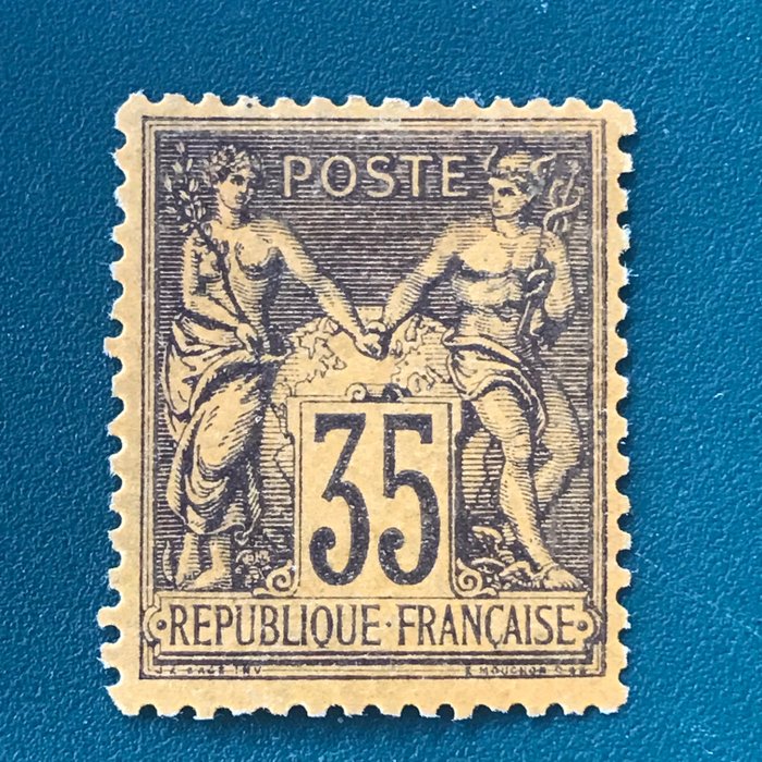 Frankrijk 1878 - 35 centiemen Sage voliolet zwart op geel - gecentreerd - Yvert 93