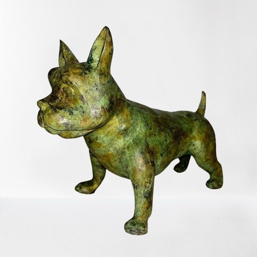 Scultura rappresentante un cane toro - Lunghezza 24 cm - Bronzo