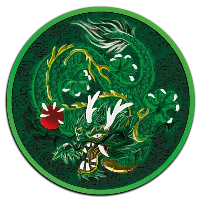 Australië. 1 Dollar 2021 Chinese Myths and Legends Dragon Cyber Green Colorized Coin BU - 1 oz