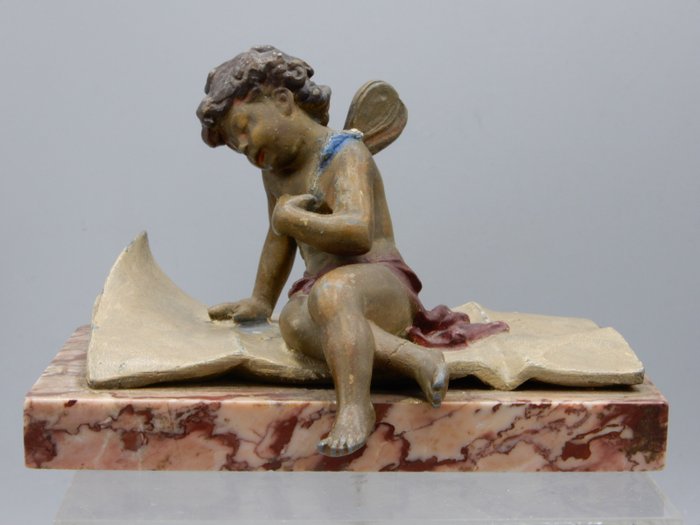 Ernest Justin Ferrand (1846-1932) - Scultura di Cupido - Marmo, Spelter - Fine XIX secolo