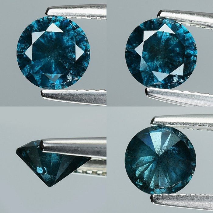 Diamante - 0.90 ct - Rotondo - fantasia blu intenso - I2