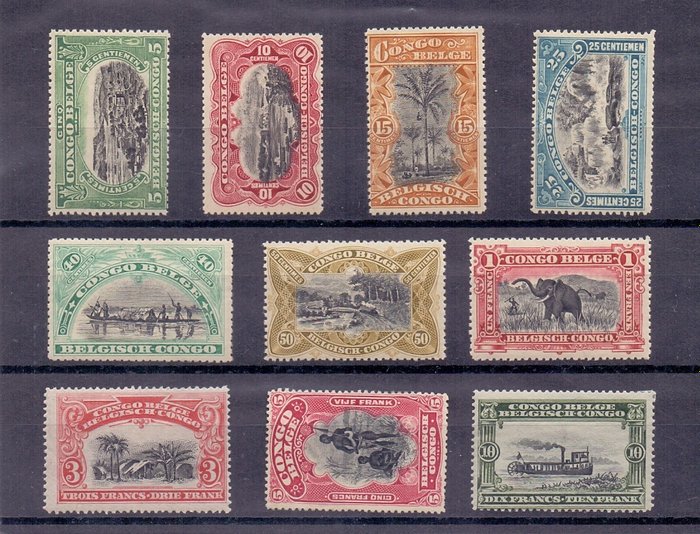Belgisch-Kongo 1910 - Complete set of ‘Bilingual stamps’ Mols and Van Engelen type - OBP/COB 54/63