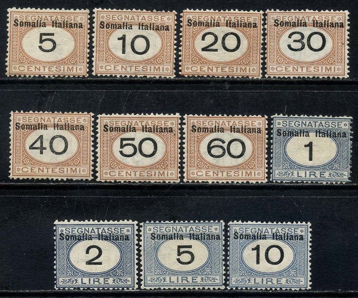 Italian Somalia 1926 - Postage due with value in Italian currency, set of 11 values - Sassone N. T 41/51