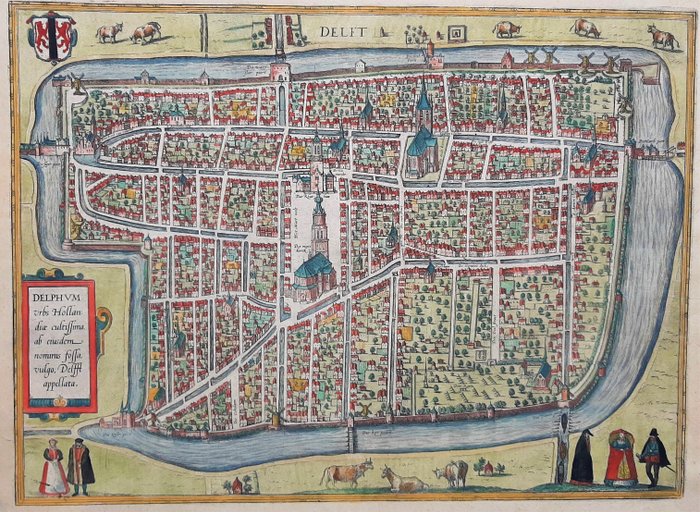 Paesi Bassi, Delft; G Braun & F Hogenberg - Delphum Urbs Hollandiae (...) - ca. 1590