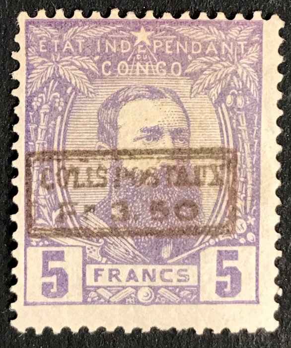 Belgian Congo 1889 - Leopold II in right-looking profile - Colis postaux 3.50 on 5 fr violet - OBP CP4