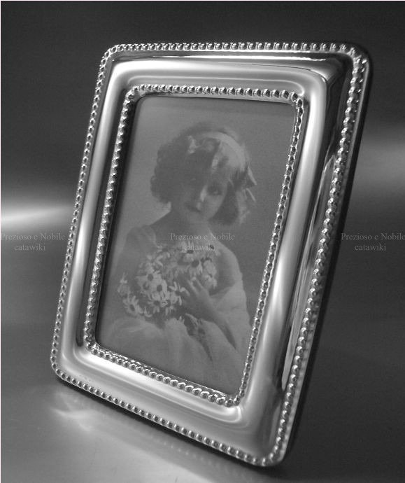 Marco para foto  - Elegante marco de fotografía - Plata de ley 925 - Liso liso pulido y borde de perlas - Fondo de