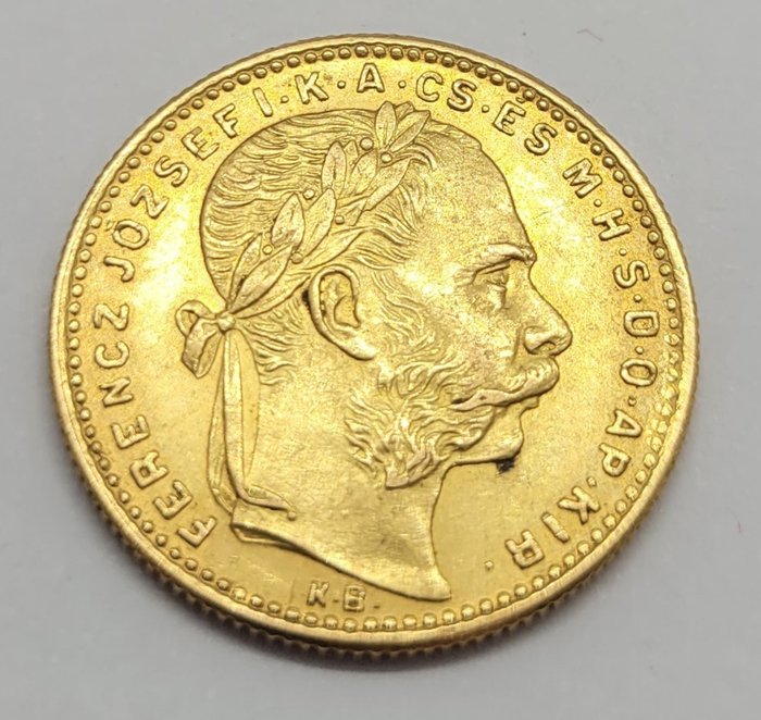 Ungarn. Franz Joseph I. Emperor of Austria (1850-1866). 20 Francs/8 Forint 1888 KB Kremnitz