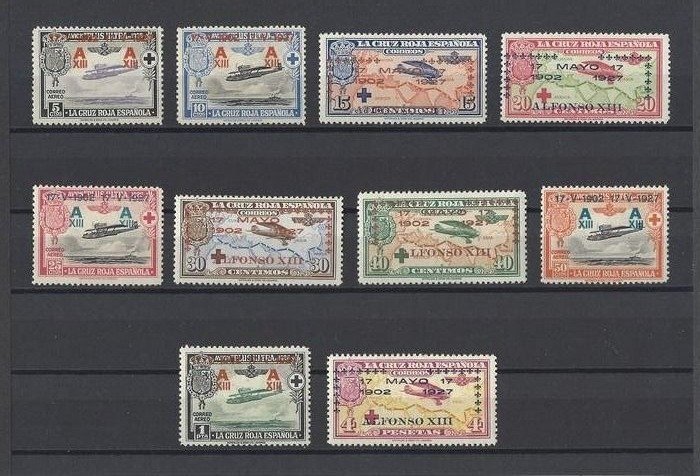 Spagna 1927 - Red Cross airmail complete set - Edifil 363/372.