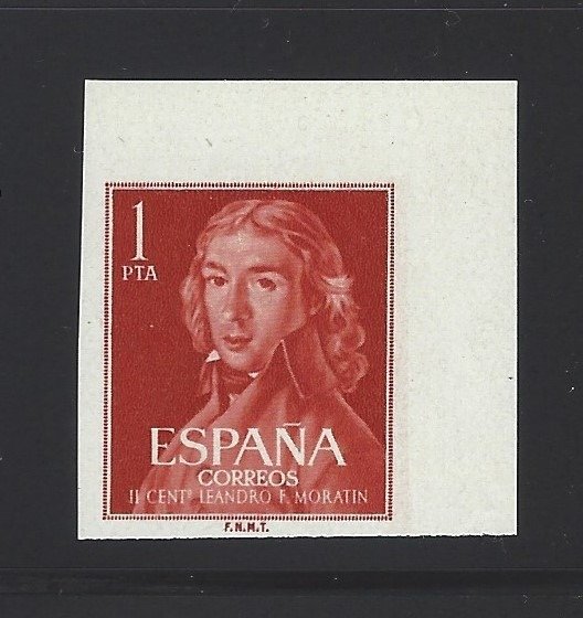 Spain 1961 - Imperforated stamp of Fernández de Moratín, sheetlet corner - Edifil Nº 1328s