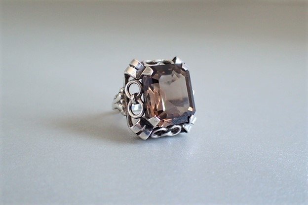 Art Deco ring gezet met Goudbruine Rook-Topaas - 935 Argento - Anello