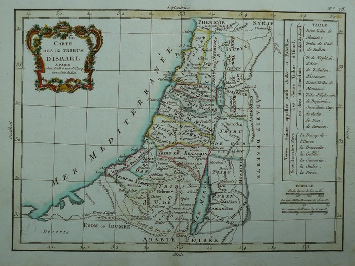 Israele, Holy Land; Delamarche / Jean Lattré - Carte des 12 Tribus D'Israel - 1781-1800