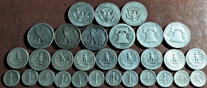 Stati Uniti. 30 Coins - One Dime - Quarter Dollar - Half Dollar 1919 to 1969