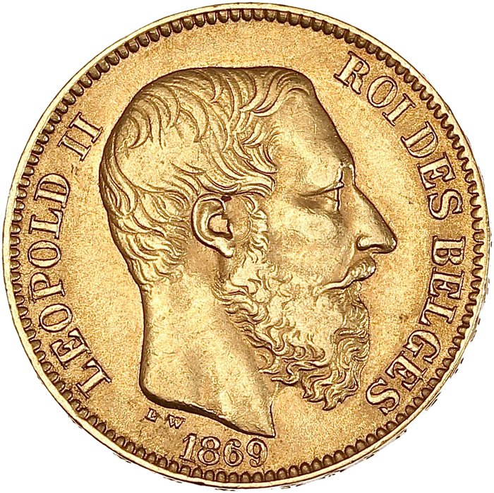 Belgien. 20 Francs 1869 Leopold II