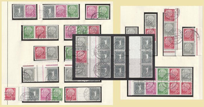 Deutschland, Bundesrepublik 1958 - Special selection of Heuss stamps - combinations from booklets. - Michel: H-Blatt 8, W17/W23, WZ15/WZ16, S49/S52