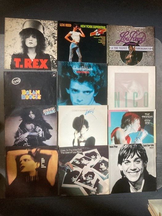 Iggy Pop, Lou Reed & Related, T. Rex - 12 albums of the best artists/bands of ( Glam)Rock/ Proto Punk .Incl Velvet Underground/NICO. - Diverse titels - LP's, Maxi Single 12" inch - Stereo - 1967/1985