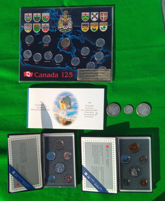 Canada. Lot various coins and sets 1911/1996 (7 items) incl. silver